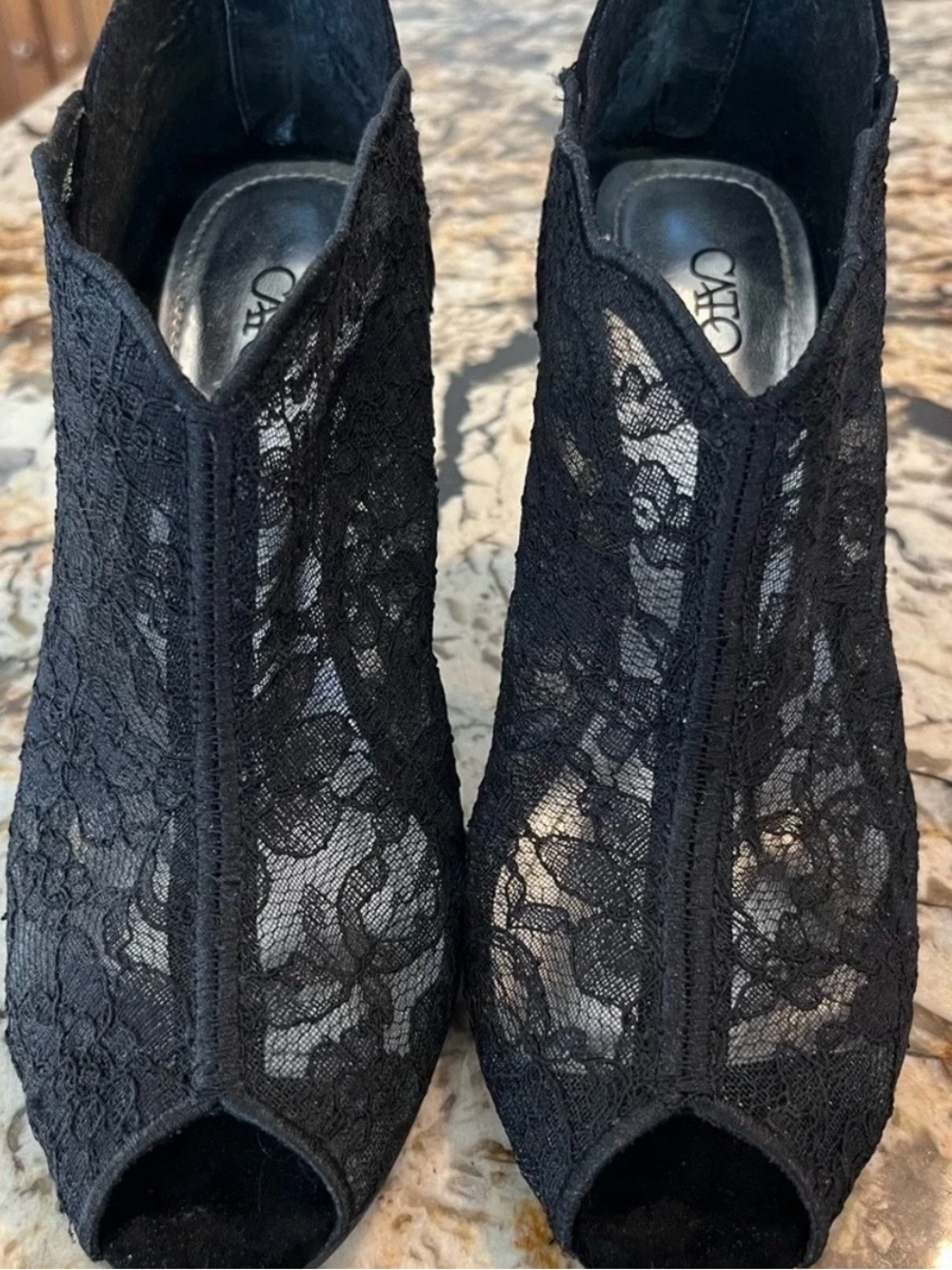Cato Women’s Black Lace Peep-Toe boots Booties